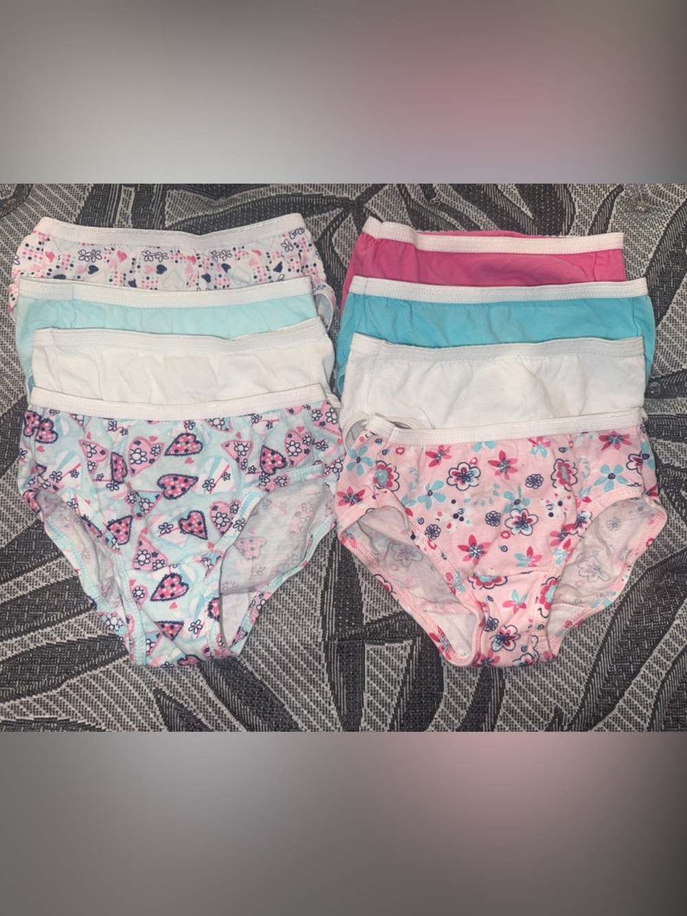 Girls Cotton Tank Top & Briefs Set - Pink & Aqua Floral Hearts 8 pairs
